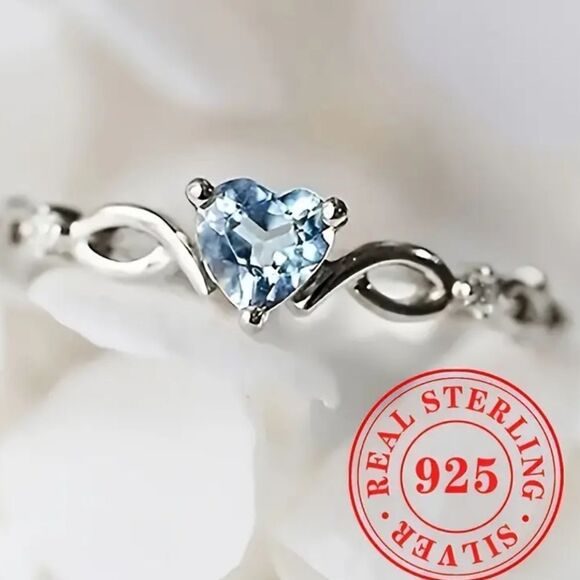 Blue Heart S925 Silver Ring - Picture 6 of 12